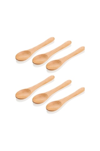 Bambu 6'lı Lüx Baharat Kaşığı Tatlı Kaşık Bej Bej