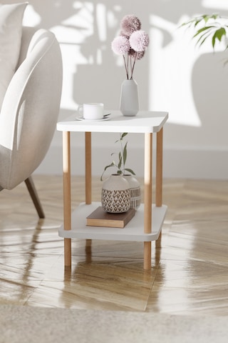 2 Raflı Yan Sehpa Geniş Gazetelik Kitaplık Çiçeklik -beyaz