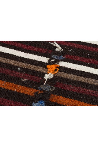 Mürdüm Rengi Beyaz Çizgili El Dokuma Kilim Paspas