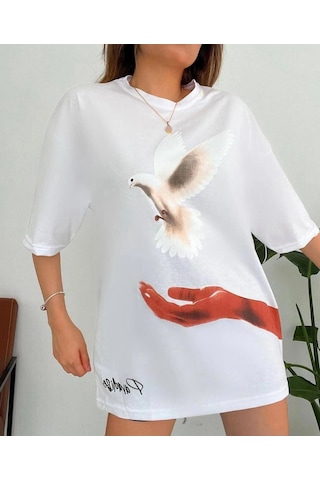 Genel Markalar Dijital Baskılı T-shirt - Beyaz Çok Renkli