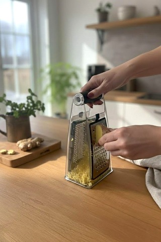 4 Parça Silikon Saplı Çift Taraflı Paslanmaz Çelik Rende , Ölçülü ,hazneli Sarımsak Rendesi 1 Litre Diğer