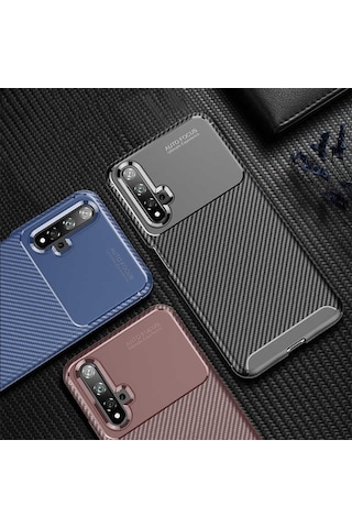 Huawei Nova 5T Kilif Silikon Esnek Karbon Görünüm Negro 404020710