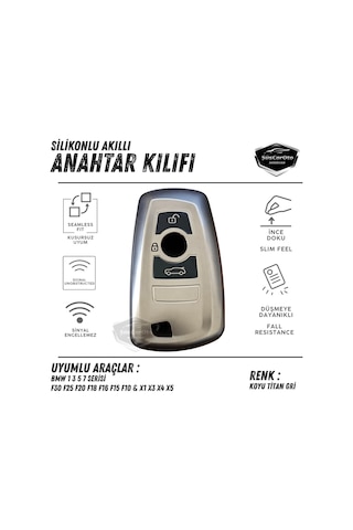 Bmw 1 3 5 7 Serisi F30 F25 F20 F18 F16 F15 F10 & X1 X3 X4 X5 Uyumlu Silikon Anahtar Kılıfı Oto Anahtar Kabı Darbe Emici Anahtarlık Koyu Titan Gri 00 Şüscaroto Aksesuar