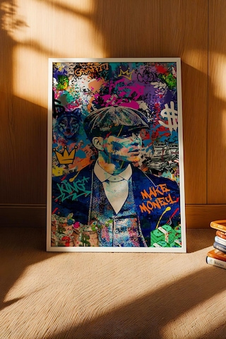 Peaky Blinders Thomas Shelby Çerçeveli Tablo Make Money Graffiti Yeni İşyeri Ofis Hediyesi Street Art