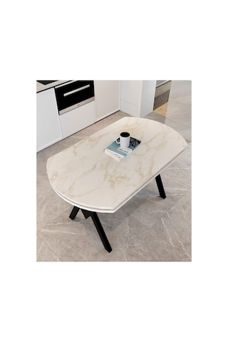 Avenza Living 70 120 Sabit Gofret Yemek Masası Beyaz Mermer