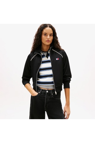 Tommy Hilfiger Jeans Badge Interlock Knit Track Kadın Siyah Ceket Dw0dw21930 Siyah