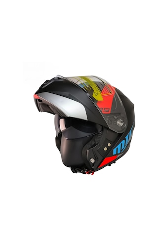Motoanl Güneş Vizörlü Ece 22.06 Sertifikalı New Motor Kaskı V2 Wx89 Siyah Kırmızı Mavi