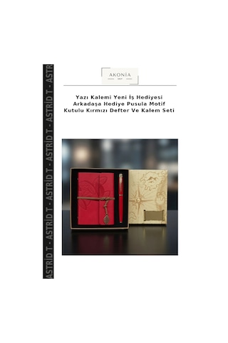 Yazı Kalemi Yeni İş Hediyesi Arkadaşa Hediye Pusula Motif Kutulu Kırmızı Defter Ve Kalem Seti Çok Renkli