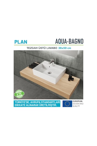 Aqua Bagno Plan Tezgah Üstü Kare Çanak Lavabo 50 x 38 CM