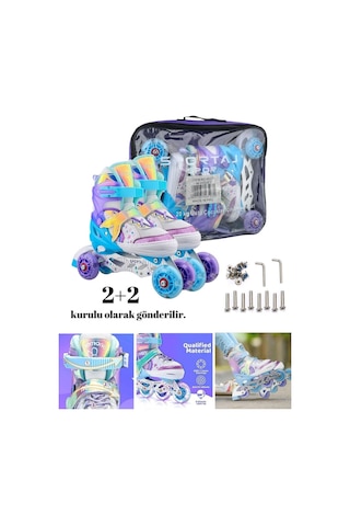 Sportaj Deniz Kızı Işıklı Silikon Teker Kız Çocuk Pateni Lila 30 - 33
