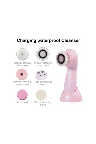 Hangfox Usb Şarjlı 6'lı Yüz Temizleme Aleti Seti - Dürtmeyelik Fırçalalar, Masaj Ve Makyaj Temizleme - Su Geçirmez, 3 Seviye, Batarya İle - Gül Renkli