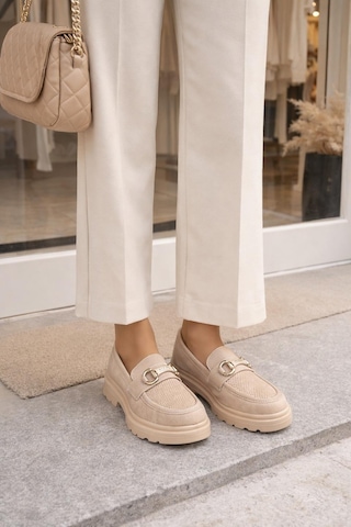 Kadın Nude Tokalı Loafer Ayakkabı Bej
