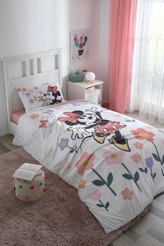 Özdilek Lisanslı Disney Minnie Mouse Flowers Tek Nevresim Takımı Beyaz