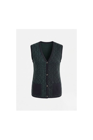 Onno Style Women Çelik Örgü Klasik Leopar Desen Triko Yelek Yeşil - Lacivert