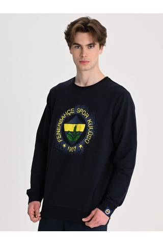 Fenerbahçe Sarı Lacivert Tribün Tramlı Logo Erkek Sweatshirt Fb Laci Yeni