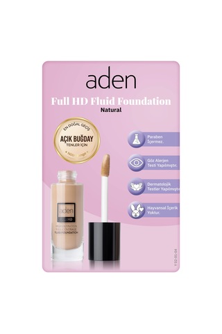Aden Full Hd Likit Fondöten 20 Ml - 04 Natural Doğal Diğer