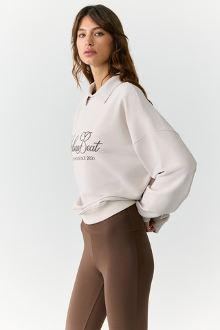Urban Beat Alexıa Kadın Triko Gömlek Yakalı Baskı Detaylı Relaxed Taş Rengi Sweatshirt Taş Rengi