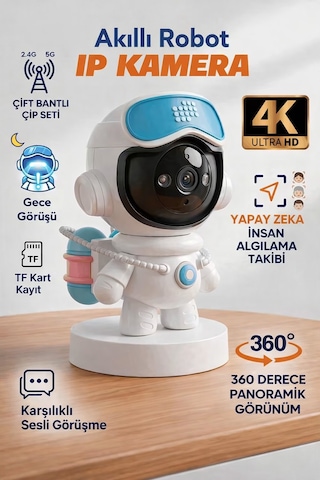 Exenar - Beyaz - Akıllı Robot Ip Kamera 4k Ultra Hd 2mp 360 Dönen Gece Görüşlü Smart Wifi Ev Çocuk Güvenlik Kamerası