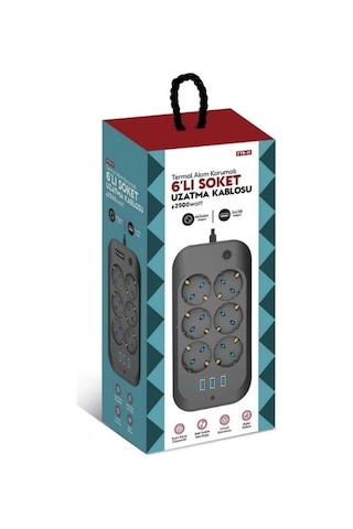 Ftr-11 6'li Termal Akım Korumalı Priz 3-usb Giriş