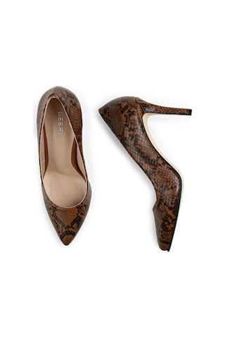 Deery Taba Rengi Yılan Desen Kadın Stiletto Taba