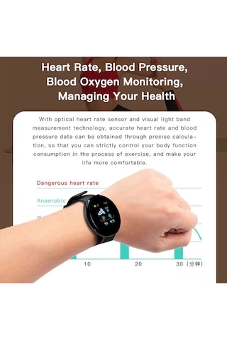 Geeroyoo 1.3 İnç Renkli Ekranlı Akıllı Bileklik - Kalp Atımı Tansiyonu İzleme, Su Geçirmez, Adım Sayıcı, Spor Ve Uyku Takibi - Siyah