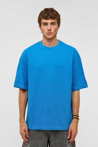 Vamos Basic Oversize Bisiklet Yaka Tişört Turkuaz