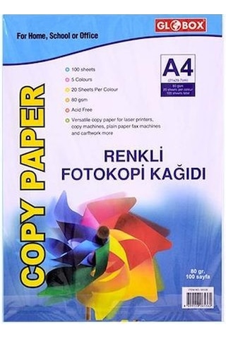Globox Fotokopi Kağıdı 5 Renk 100 Lü 6536