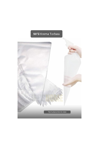 Jet's Home 50'li Krema Torbası Kullan At Şanti Sıkma Torbası Büyük Boy Süsleme Torbası Krema Duyu Torbası beyaz