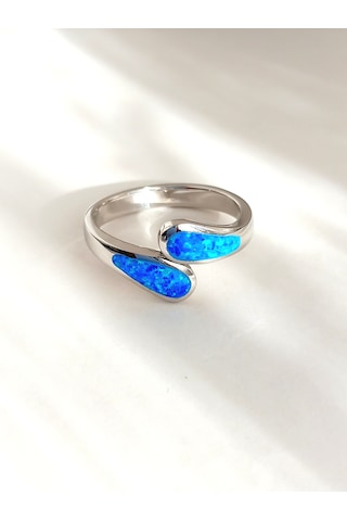Gümüş Mavi Opal Damla Sarılan Free Tasarım Kadın Yüzük
