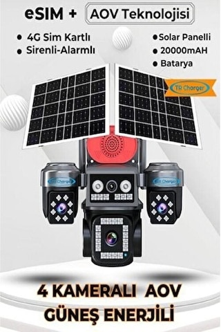 Tr Charger 4 Kameralı E-sım Güneş Enerjili Güvenlik Kamerası