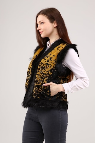 Leatinn Sarı Kadın Desenli Deri Yelek Çok Renkli