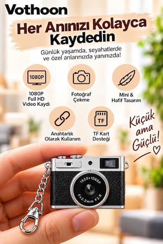 Mini Retro Dijital Kamera 1080p Full Hd Fotoğraf & Video Çekimi Lcd Ekran Mini Kamera Tf Kart Destekli - 100
