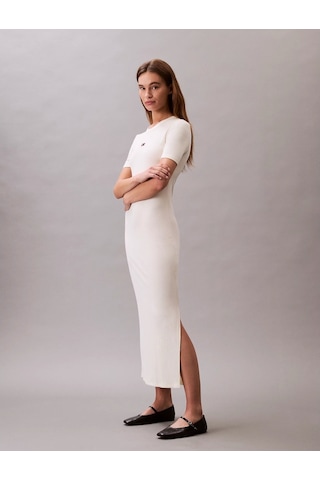 Calvin Klein Jeans A - Modal Rıb Ss Dress Kadın Beyaz Elbise Lv044c902g-pba Beyaz