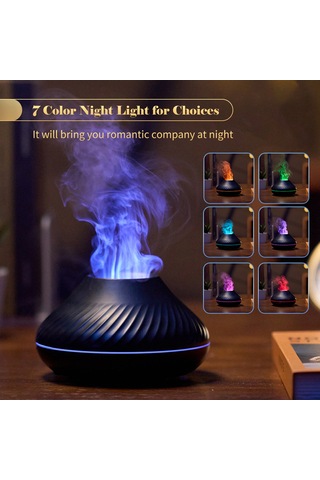 Youmex Ev İçin Siyah Simülasyon Alevli 7 Renkli Işık Aromaterapi Nemlendirici Otomatik Kapatma Özelliği