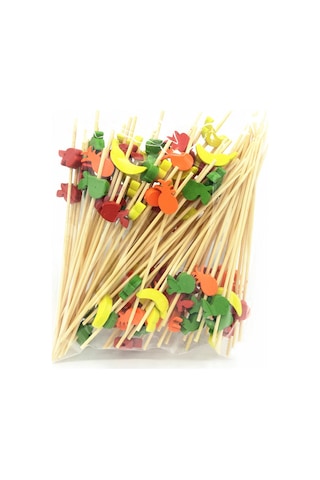 Folinda 100 Adet Bambü Meyve Çubuğu - Renkli Zeytin/ananas Desenli - Kokteyl, Sandviç, Tatlı İçin Güvenli Ve Şık Diğer