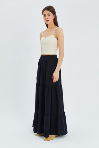 4567 Kadın Fırfırlı Uzun Müslin Etek Siyah Siyah