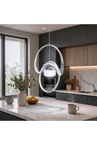 Çizgili Kasa Badem Model Tek Toplu Led Sarkıt Avize Krom