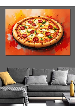Lezzetli Büyük Pizza Dekoratif Kanvas - Mdf Ahşap Tablo
