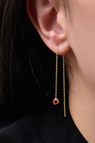 Papatya Silver 925 Ayar Gümüş Gold Kaplama Turuncu Cam Göz Zincir Küpe