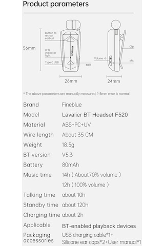 Fineblue F520 Kablosuz Bluetooth 5.3 Kulak İçi Kulaklık