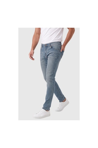 Deepsea Erkek Slim Fit Dar Kesim Likralı Taşlanmış Pamuklu Mavi Kot Pantolon Düğme Kapamalı Jean 2605153