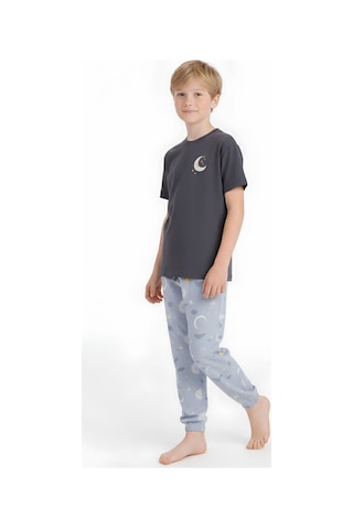 Modanino Erkek Çocuk %100 Pamuk Kumaş Pijama Takımı 8-13 Yaş 12712ıs Antrasit