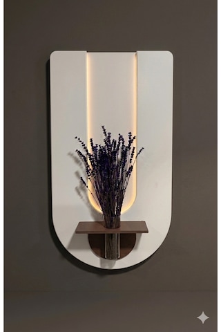 Begonvil Ahşap Pilli Ledli İskandinav Salon Duvar Rafı Şık Modern Çiçeklik 40 X 75 Cm Paris Grisi - Ahşap Ceviz