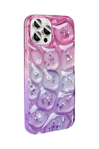 Apple Uyumlu iPhone 15 Pro Kılıf Simli 3d Desenli Zore Hacar Kapak Pembe-mor
