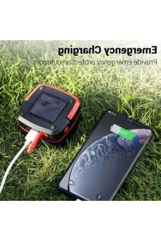 Güneş Enerjili Akordiyon Kamp Lambası Ve Powerbank Açık Ahşap