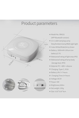 Sones 5m Rgb Kamp Işık Dizisi Led Ortam Gece Işığı Akıllı App Kontrolü Taşınabilir Açık Çadır Dekoratif Lambası Haki Çok Renkli