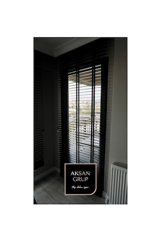 %100 Gerçek Ahşap Jaluzi Perde Kurdeleli Zincirli Redüktörlü Siyah Renk 50 Mm