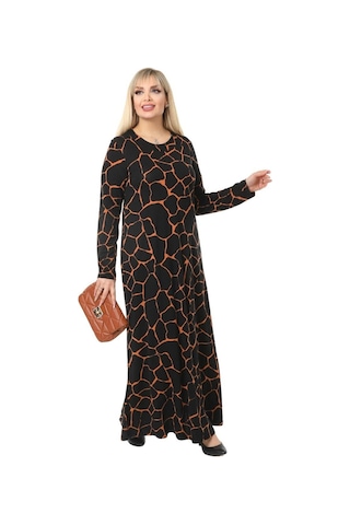 Melsay Butik Siyah Taş Desen Kollu Kadın Uzun Tesettür Elbise Siyah