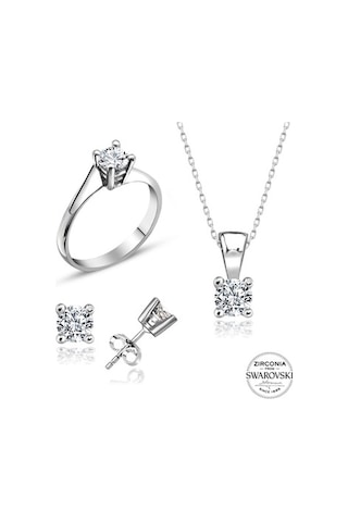 Sertifikalı Swarovski 3 Mm Tektaş 925 Gümüş Set Takım