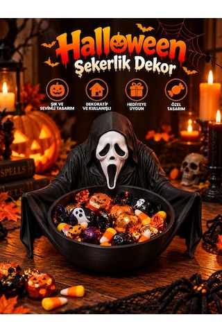 Halloween Cadılar Bayramı Dekoratif Maskeli Korku Figürlü Şekerlik Kase Masa Üstü Dekor